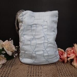 VTG Bath & Body Works Silky Embellished Blue Makeup Cosmetic Bag / Clutch Purse